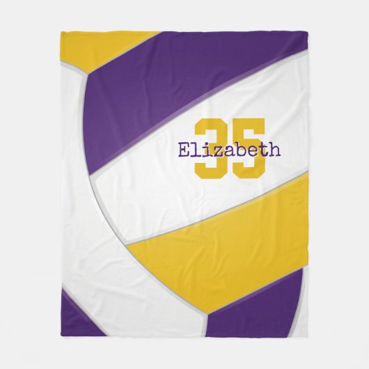 紫金ゴールドと白バレーボール女の子の男のカスタム子 フリースブランケット (正面)