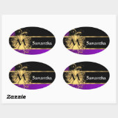 紫金ゴールドと黒モノグラム 楕円形シール (シート)