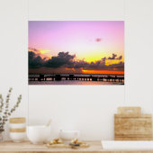 紫金ゴールドオレンジ素晴らしビーチ夕日 ポスター (キッチン)