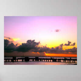 紫金ゴールドオレンジ素晴らしビーチ夕日 ポスター