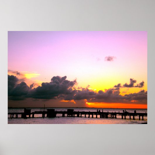 紫金ゴールドオレンジ素晴らしビーチ夕日 ポスター (正面)