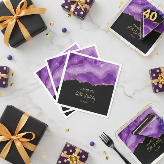 紫金ゴールドグリッター抽象芸術水彩大理石 スタンダードカクテルナプキン