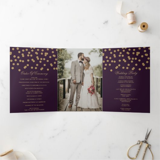 紫金ゴールドグリッター紙吹雪結婚写真 三つ折りプログラム (内部)