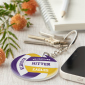 紫金ゴールドチームカラーパーソナライズされたバレーボール キーホルダー (正面右)