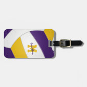 紫金ゴールドチームカラーモノグラムのバレーボール ラゲッジタグ (正面横)