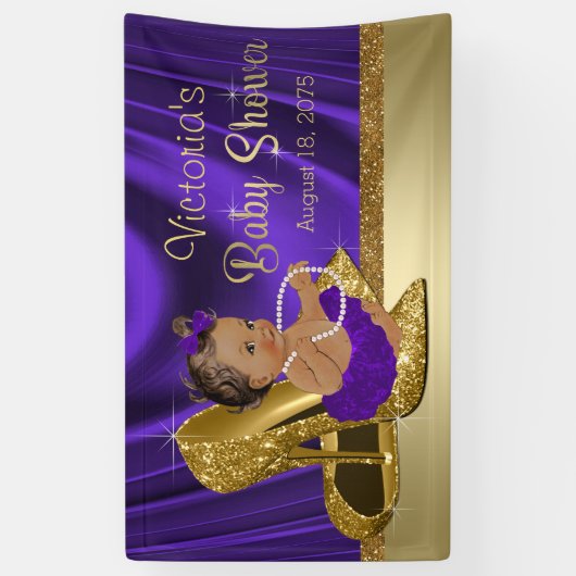紫金ゴールドハイヒールシューエスニックガールベビーシャワー 横断幕 (縦)