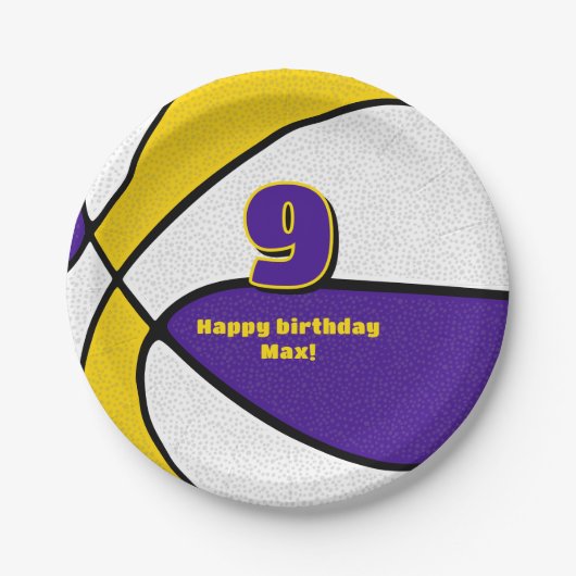 紫金ゴールドバスケットチームカラースポーツパーティー ペーパープレート (正面)