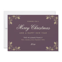 紫金ゴールドメリークリスマスハッピーニューイヤーカード