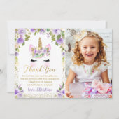 紫金ゴールドユニコーン誕生日写真サンキューカード サンキューカード (正面)