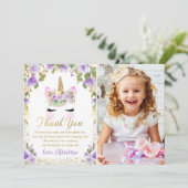 紫金ゴールドユニコーン誕生日写真サンキューカード サンキューカード (スタンド正面)