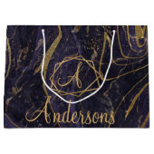 紫金ゴールド大理石効果モノグラム名クリスマス ラージペーパーバッグ (正面)