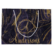 紫金ゴールド大理石効果モノグラム名クリスマス ラージペーパーバッグ (裏面)