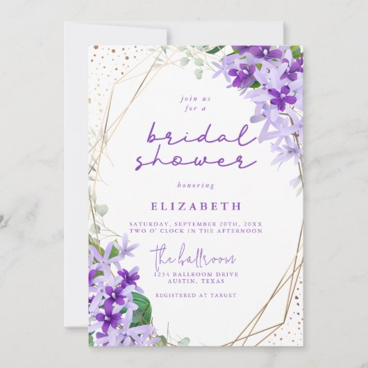 紫金ゴールド幾何学模様フローラブライダルシャワー 招待状 (正面)