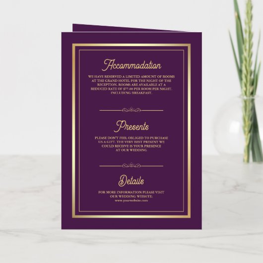 紫金ゴールド民族象インディアンQRコード結婚ズ 招待状 (裏面)