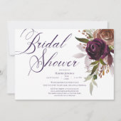 紫金ゴールド水彩フローラブライダルシャワー 招待状 (正面)