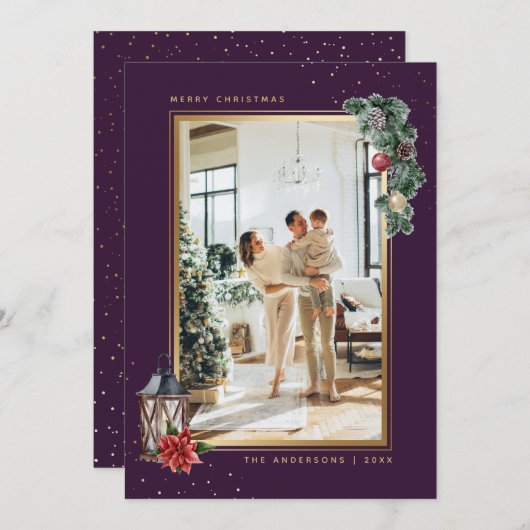 紫金ゴールド水彩写真クリスマス シーズンカード (正面/裏面)