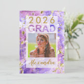 紫金ゴールド水彩画2025写真卒業 招待状 (スタンド正面)