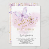 紫金ゴールド蝶キスベビーガールベビーシャワー 招待状 (正面/裏面)