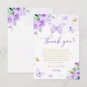 紫金ゴールド蝶フローラガールベビーシャワー サンキューカード (正面/裏面)