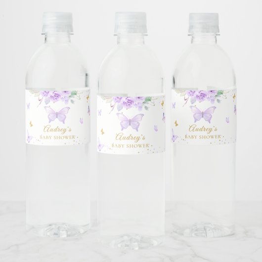 紫金ゴールド蝶フローラガールベビーシャワー ペットボトルラベル (ボトル)