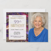 紫金宝石ストラタ99歳の誕生日写真 招待状 (正面)