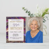 紫金宝石ストラタ99歳の誕生日写真 招待状 (スタンド正面)