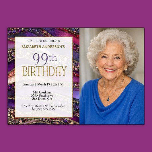 紫金宝石ストラタ99歳の誕生日写真 招待状