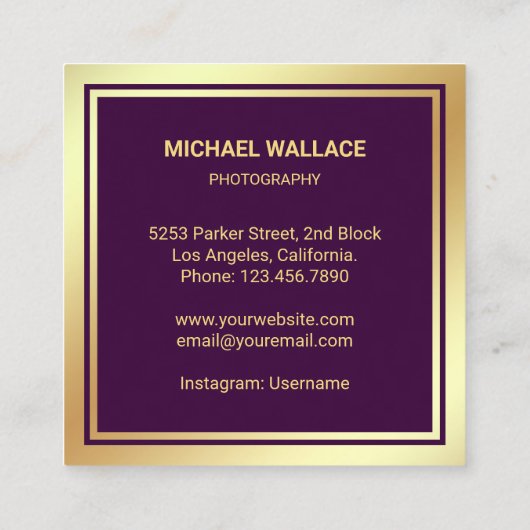 紫金箔カメラシャッターレンズ写真家 スクエア名刺 (裏面)