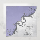 紫銀エレガント葉オーバーレ結婚イのインビタ 招待状 (正面/裏面)