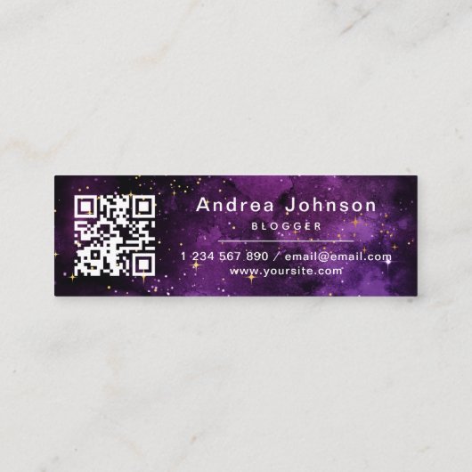 紫銀河系がソーシャル後を追メディアQRコードを輝かす スキニー名刺 (裏面)