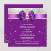 紫銀色のグリッターエレガント弓の輝き 招待状 (正面/裏面)