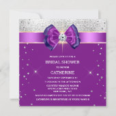 紫銀色のグリッターエレガント弓の輝き 招待状 (正面)