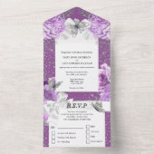 紫銀色グリッター蝶バラサテン弓 オールインワン招待状 (内側)