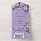 紫銀蝶結婚の夏エレガント オールインワン招待状 (内側)
