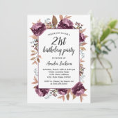 紫開花水彩21歳の誕生日招待状 招待状 (スタンド正面)