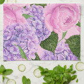 紫陽花と牡丹パターン キッチンタオル (折り畳み)