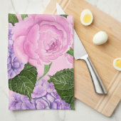 紫陽花と牡丹パターン キッチンタオル (四つ折り)
