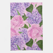 紫陽花と牡丹パターン キッチンタオル (縦)