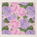 紫陽花と牡丹パターン スカーフ<br><div class="desc">牡丹と紫陽花絵を描の水彩模様</div>