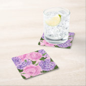 紫陽花と牡丹パターン スクエアペーパーコースター (インサイチュ)