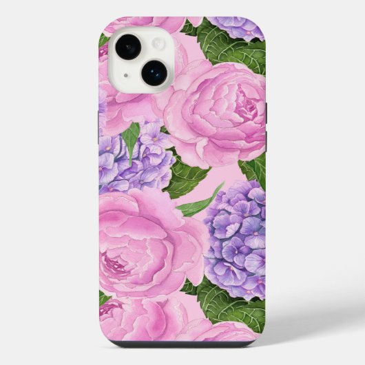 紫陽花と牡丹パターン iPhoneケース (裏面)