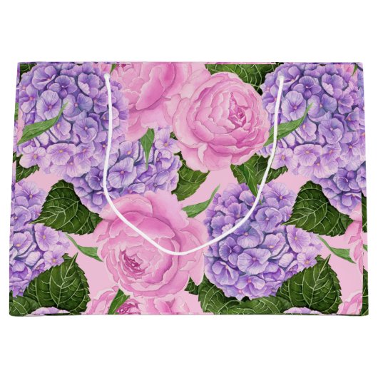 紫陽花と牡丹模様 ラージペーパーバッグ (正面)