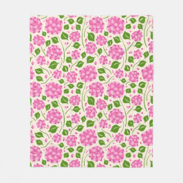 紫陽花と緑ののパタ葉ーン フリースブランケット