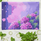紫陽花の入ったピクセルアートキッチンタオル キッチンタオル (折り畳み)