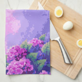 紫陽花の入ったピクセルアートキッチンタオル キッチンタオル (四つ折り)