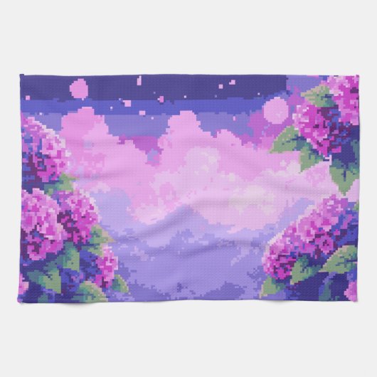 紫陽花の入ったピクセルアートキッチンタオル キッチンタオル (横)
