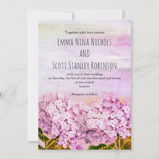 紫陽花の水彩結婚式招待状 招待状 (正面)