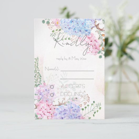 紫陽花の絵の結婚式出欠確認カード 招待状 (スタンド正面)