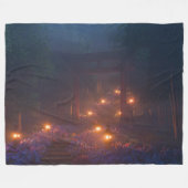 紫陽花の階段 (Night) フリースブランケット (正面(横))