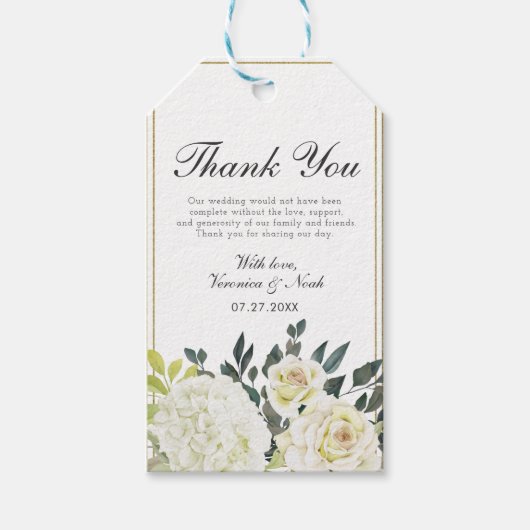 紫陽花エレガントホワイトローズ結婚のフローラ枠 ギフトタグ (正面)